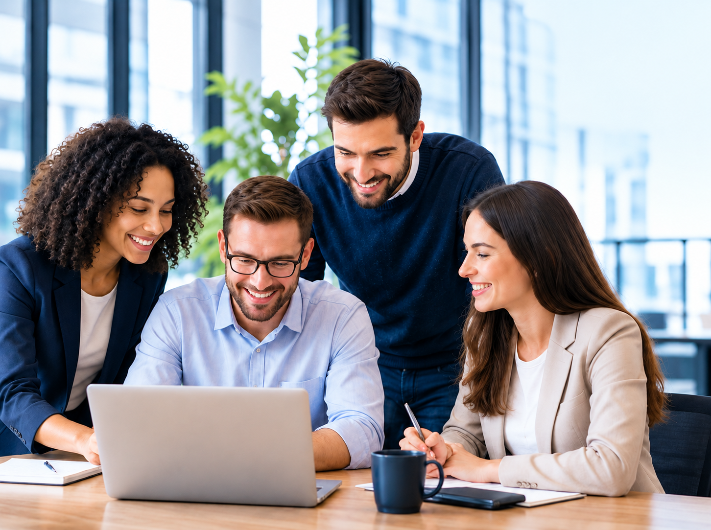 Agency team working together on a laptop